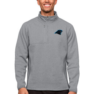 Men's Antigua Heathered Gray Carolina Panthers Course Quarter-Zip Pullover Top