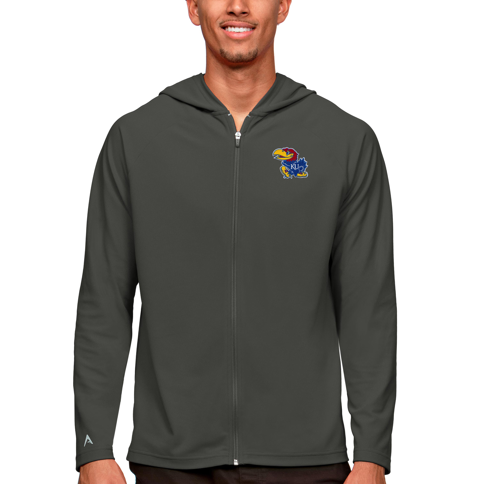Men's Antigua Charcoal Kansas Jayhawks Legacy Full-Zip Hoodie