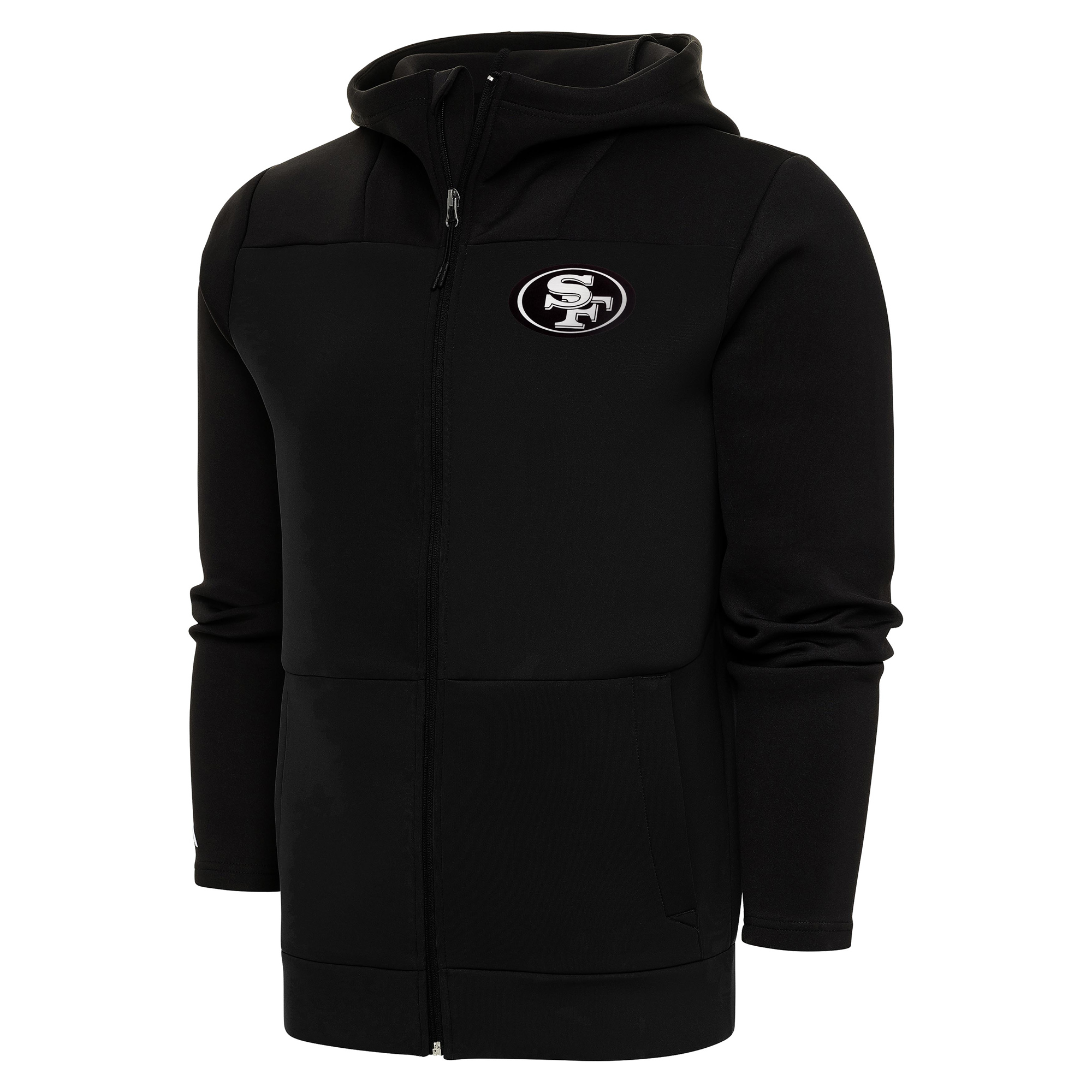 Men's Antigua Black San Francisco 49ers Metallic Logo Protect Full-Zip Hoodie - Image 2