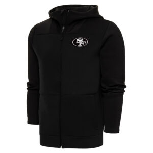 Men's Antigua Black San Francisco 49ers Metallic Logo Protect Full-Zip Hoodie