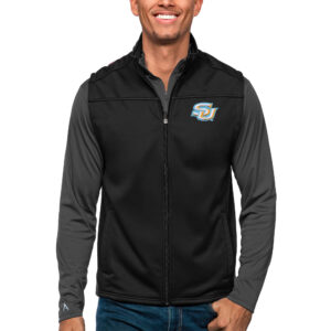 Men's Antigua Black Southern University Jaguars Links Full-Zip Golf Vest