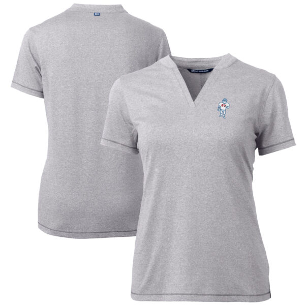 Women's Cutter & Buck Heather Gray Houston Oilers Throwback Logo Forge Blade V-Neck Polo