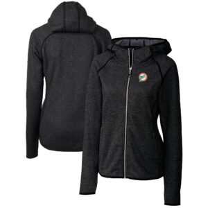 Women's Cutter & Buck Heather Charcoal Miami Dolphins Throwback Logo Mainsail Full-Zip Jacket