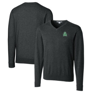 Men's Cutter & Buck Heather Charcoal Marshall Thundering Herd Lakemont Tri-Blend Big & Tall V-Neck Pullover Sweater