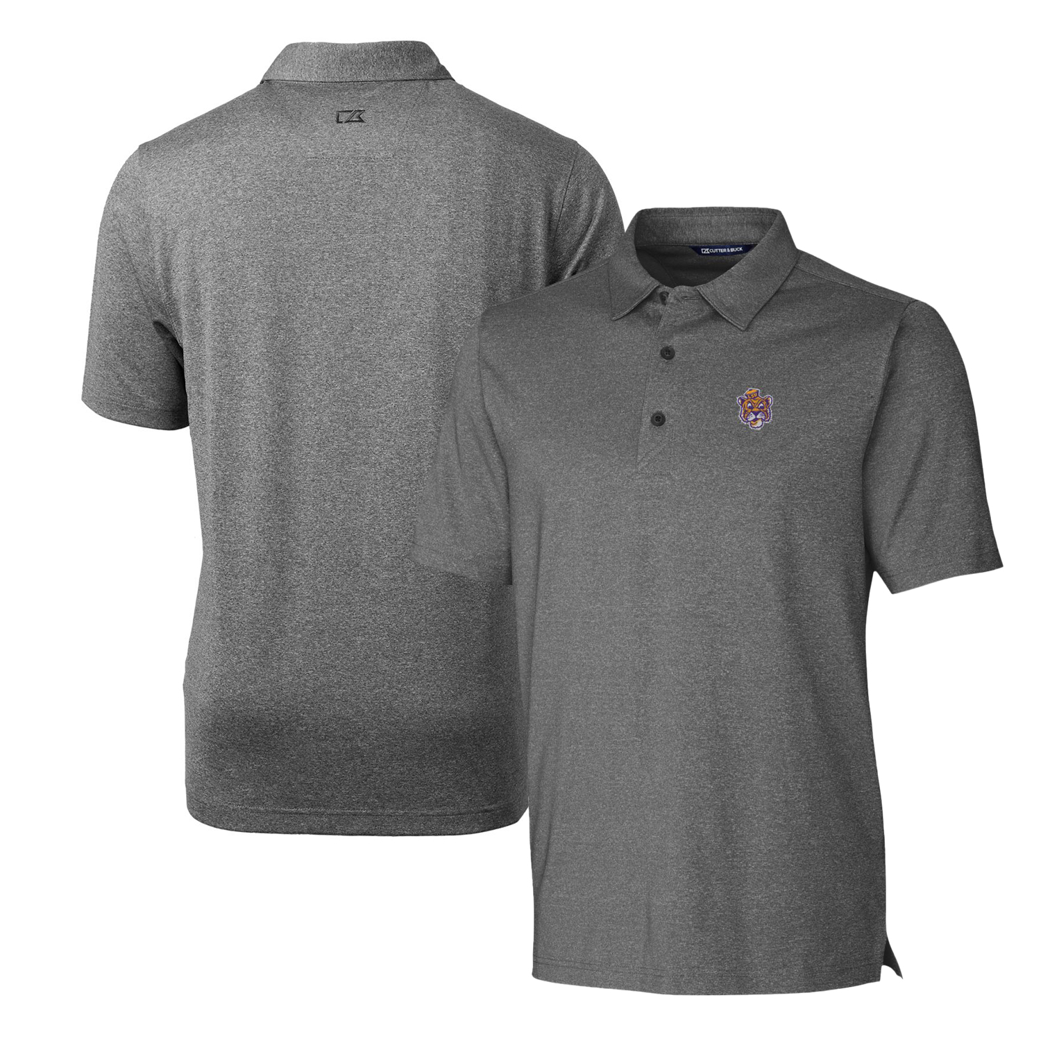 Men's Cutter & Buck Heather Charcoal LSU Tigers Forge Stretch Polo