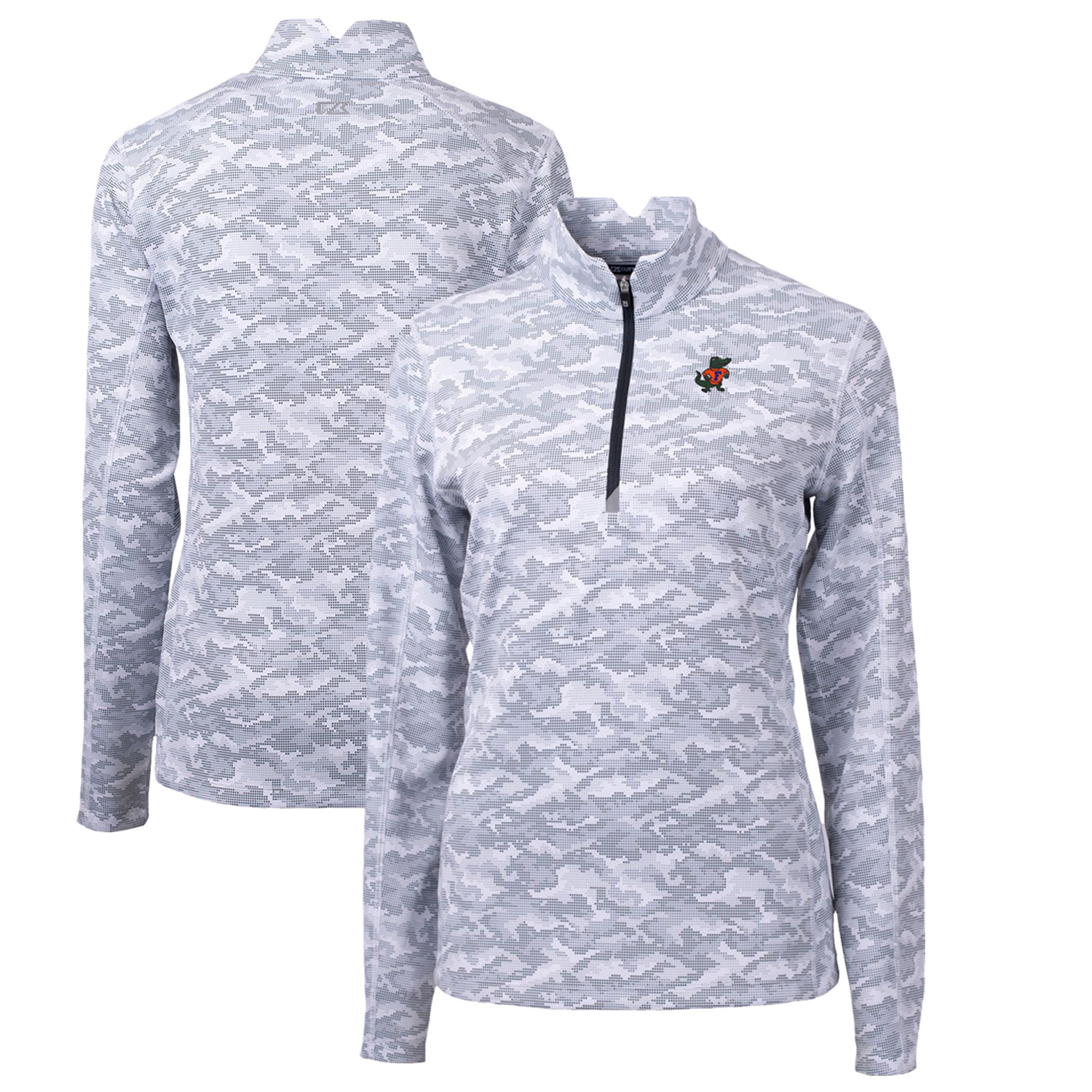 Women's Cutter & Buck Charcoal Florida Gators Traverse Camo Print Stretch Quarter-Zip Pullover Top