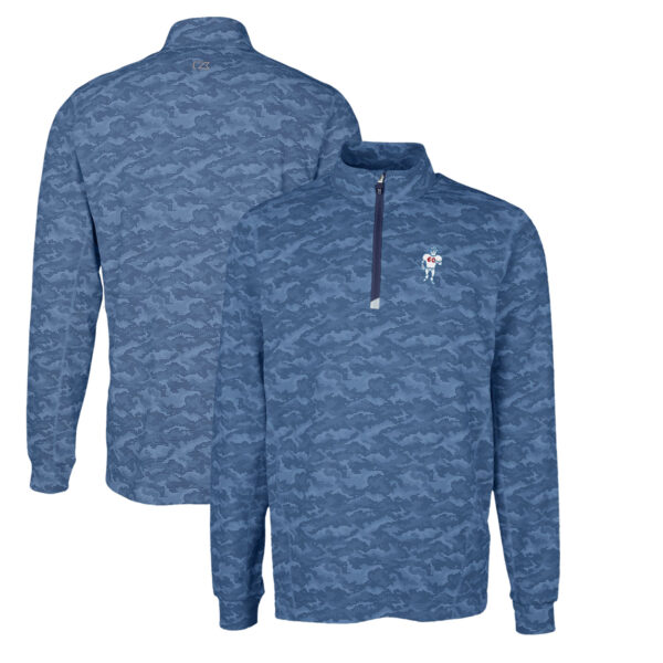 Men's Cutter & Buck Navy Houston Oilers Throwback Logo Big & Tall Traverse Camo Print Stretch Quarter-Zip Pullover Top