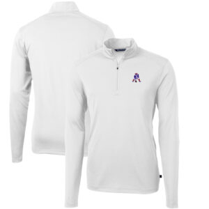 Men's Cutter & Buck White New England Patriots Throwback Logo Virtue Eco Pique Recycled Quarter-Zip Big & Tall Pullover Top