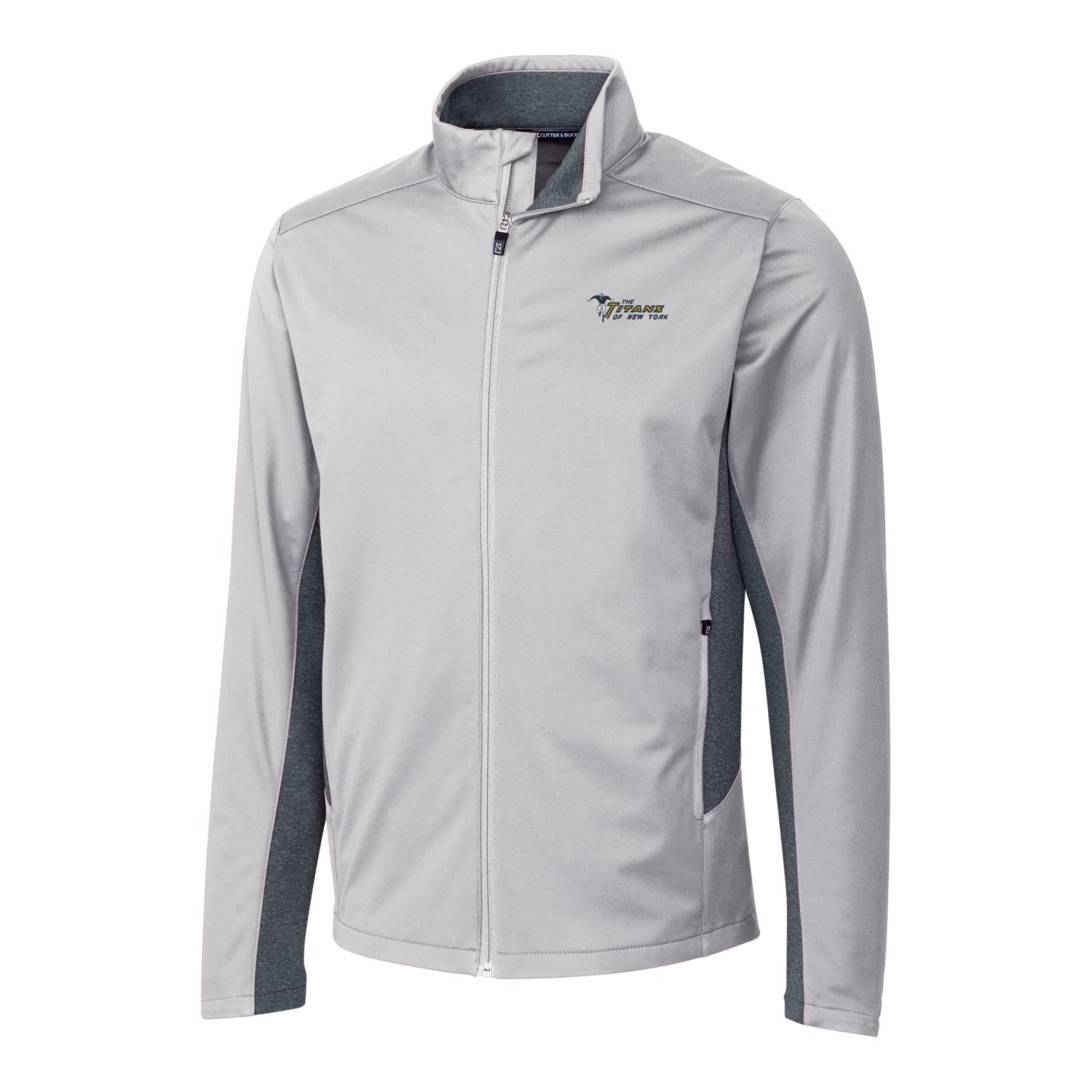 Men's Cutter & Buck Gray New York Jets Throwback Logo Navigate Softshell Full-Zip Jacket - Image 6
