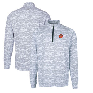 Men's Cutter & Buck Charcoal Cincinnati Bengals Throwback Logo Traverse Camo Print Stretch Quarter-Zip Pullover Top