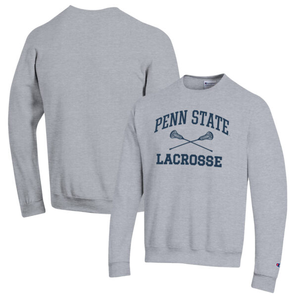 Men's Champion Heather Gray Penn State Nittany Lions Lacrosse Icon Powerblend Pullover Sweatshirt