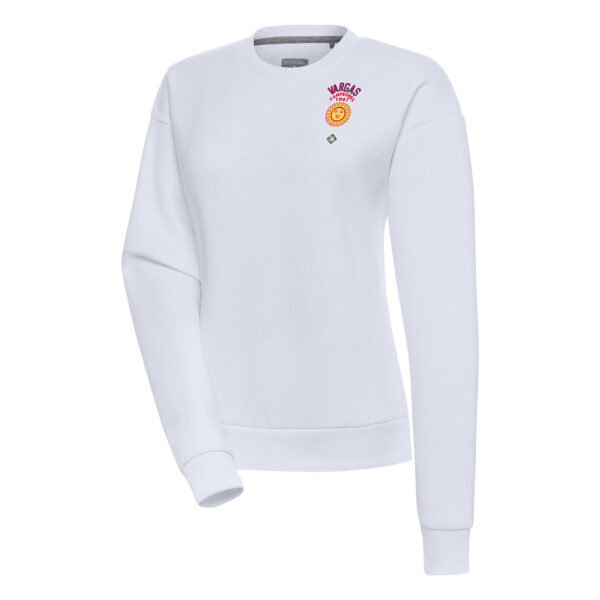 Women's Antigua White Vargas Campeones Victory Crewneck Pullover Sweatshirt