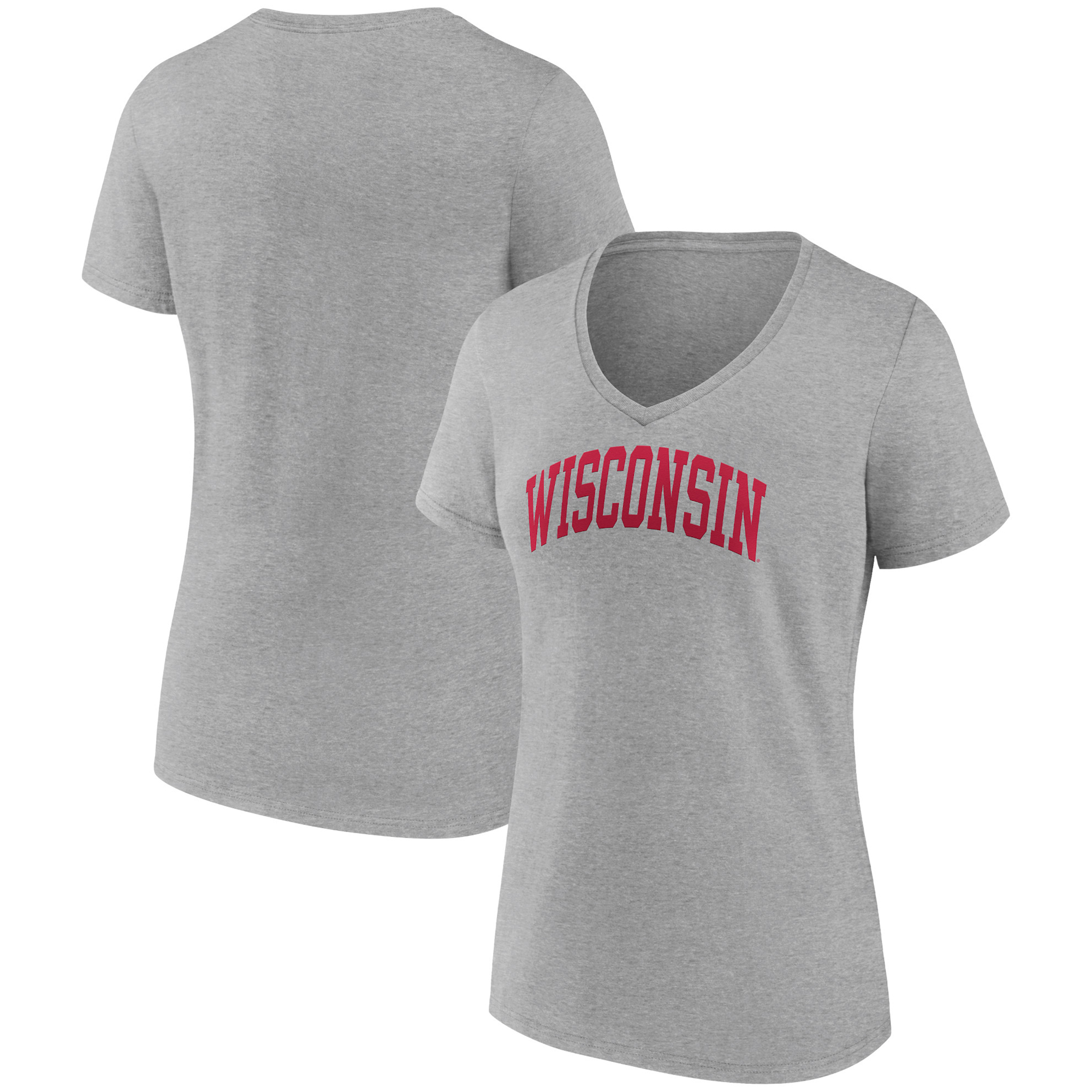 Women's Gray Wisconsin Badgers Basic Arch V-Neck T-Shirt - Image 5