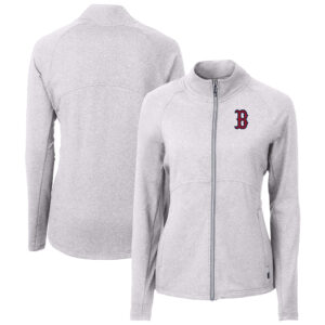 Women's Cutter & Buck  Heather Gray Boston Red Sox Adapt Eco Knit Raglan Full-Zip Jacket