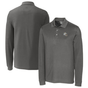 Men's Cutter & Buck  Gray Los Angeles Chargers Helmet Advantage Tri-Blend Pique Long Sleeve Polo