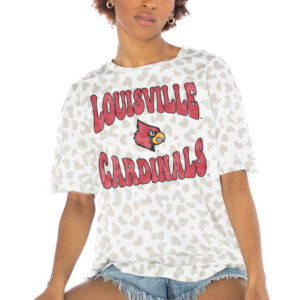 Women's Gameday Couture White Louisville Cardinals Crushing Victory Subtle Leopard Print T-Shirt