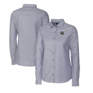 Women's Cutter & Buck  Charcoal Pittsburgh Steelers Helmet Logo Stretch Oxford Long Sleeve Button-Up Shirt
