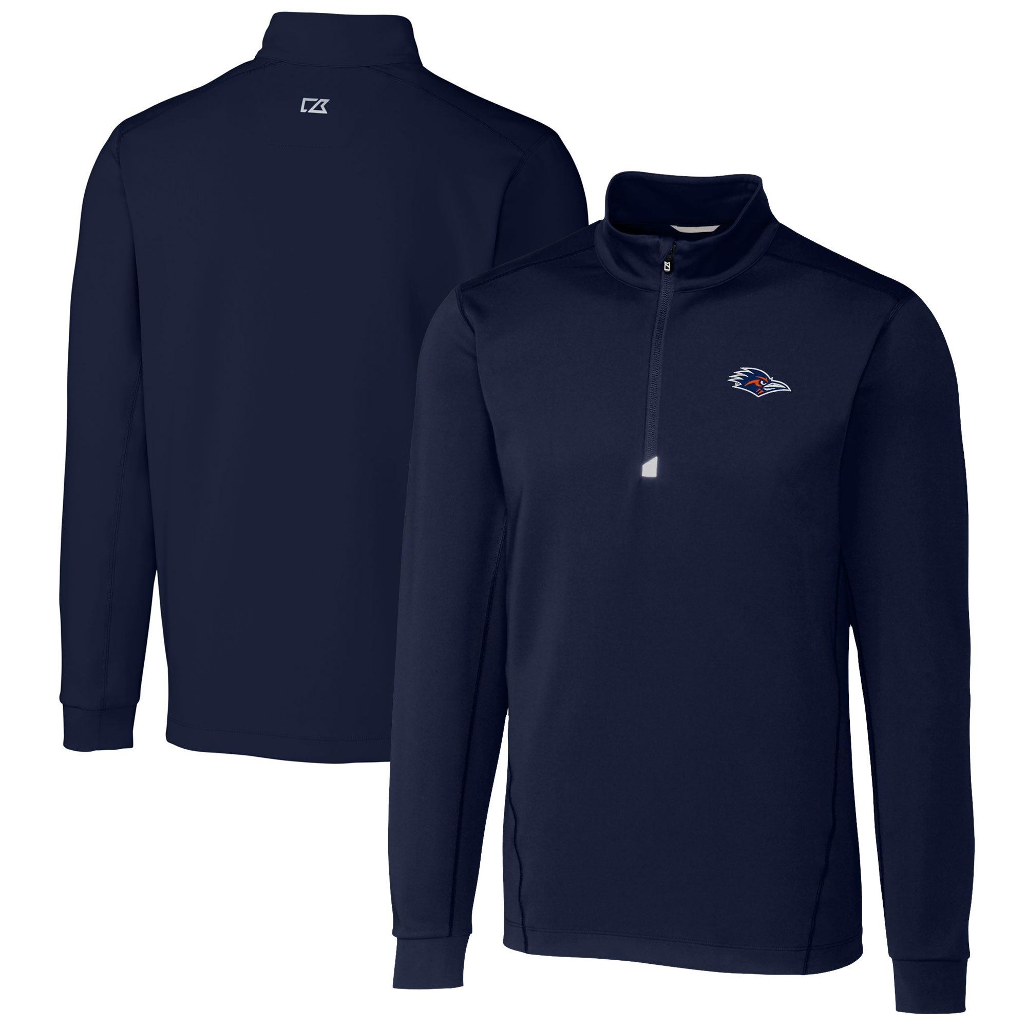Men's Cutter & Buck Navy UTSA Roadrunners Big & Tall Traverse Stretch Quarter-Zip DryTec Pullover Top - Image 2