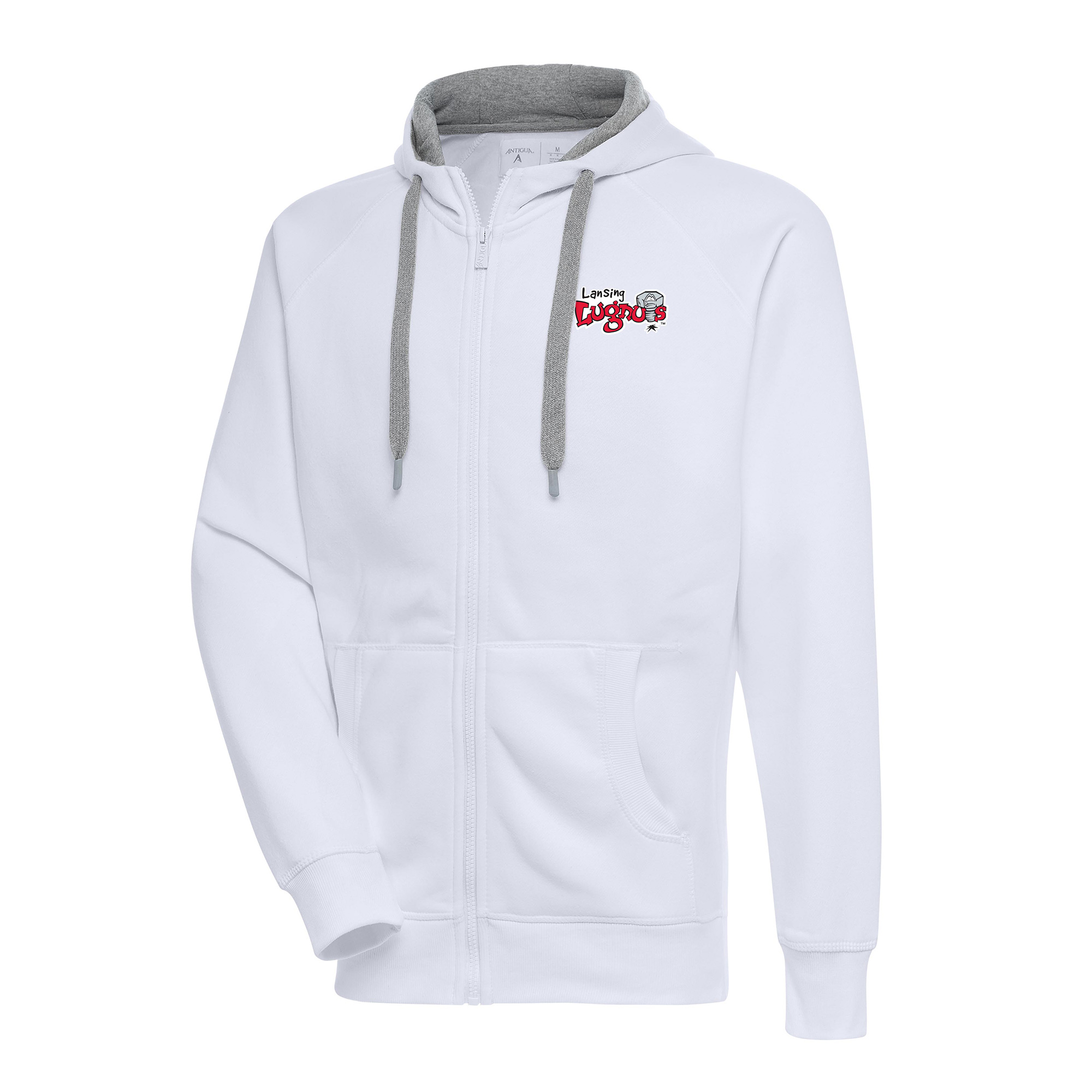 Men's Antigua White Lansing Lugnuts Victory Full-Zip Hoodie