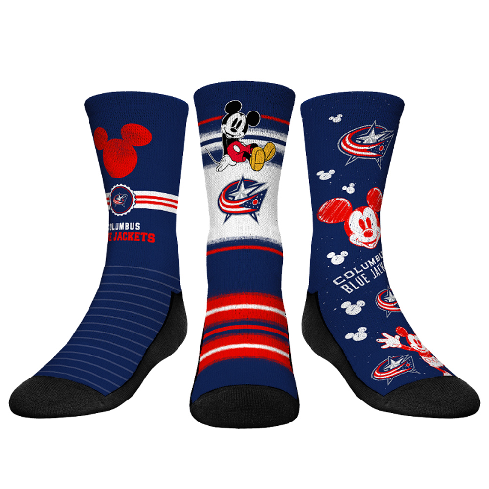 Youth Rock Em Socks Mickey Mouse Navy Columbus Blue Jackets Three-Pack Crew Socks Set