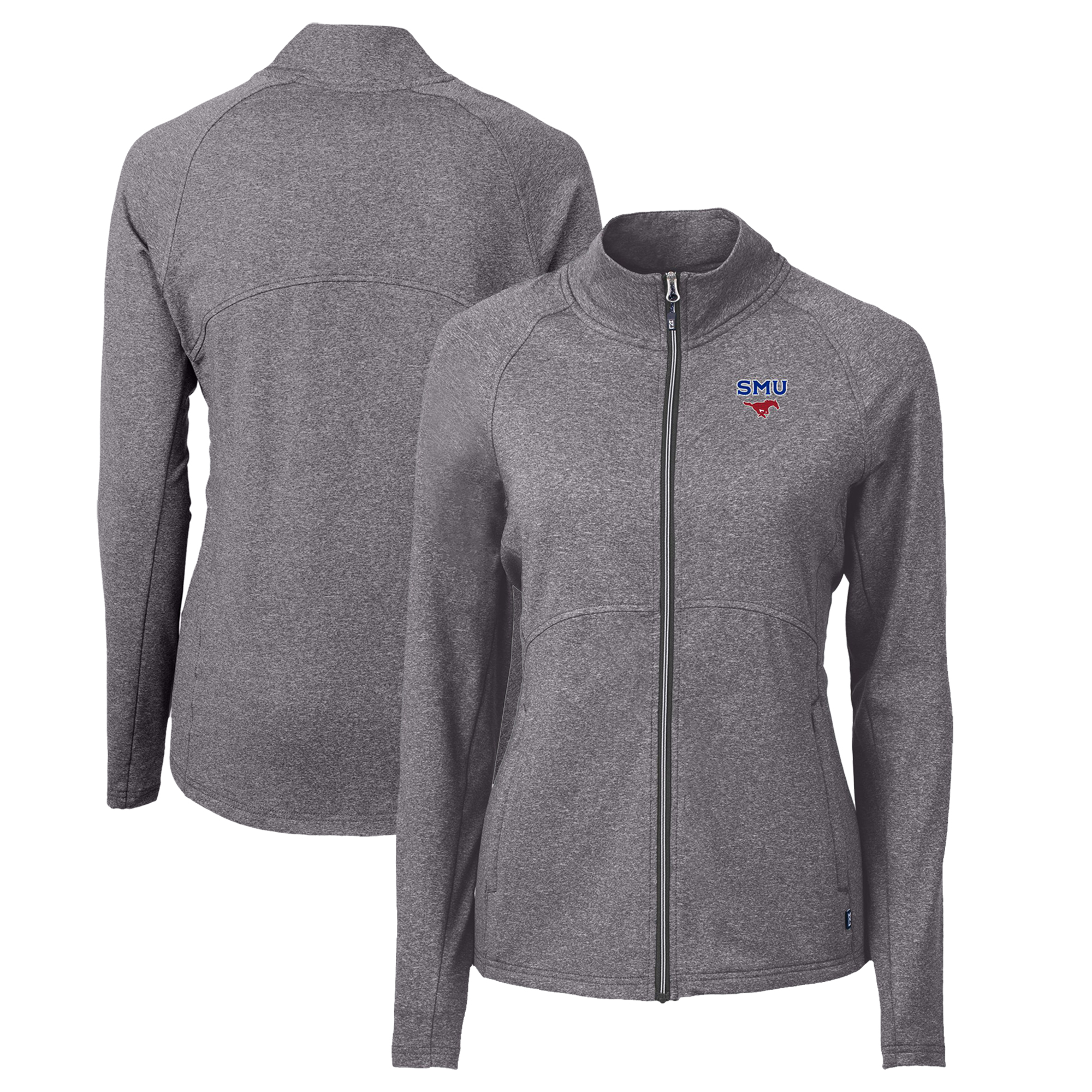 Women's Cutter & Buck Heather Black SMU Mustangs Adapt Eco Knit Heather Recycled Full-Zip Jacket