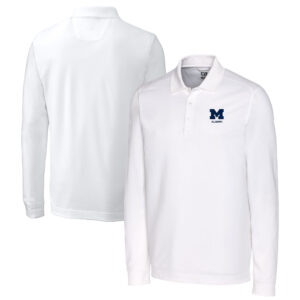 Men's Cutter & Buck  White Michigan Wolverines Alumni Logo Advantage Tri-Blend Pique Long Sleeve DryTec Polo