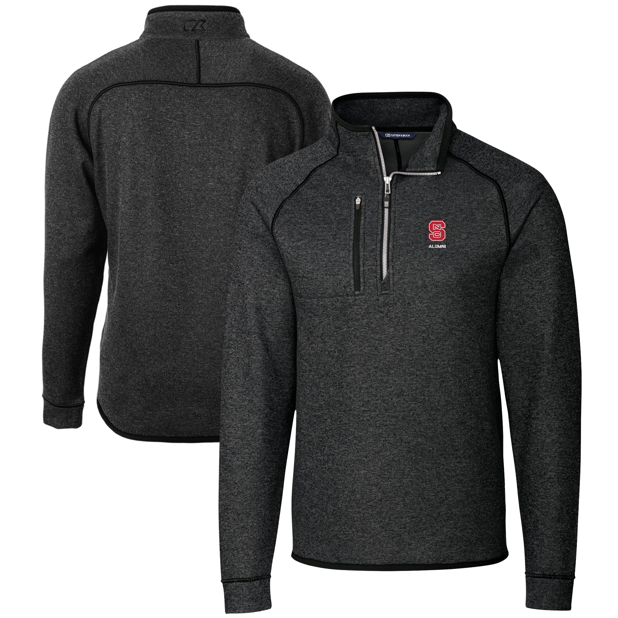 Men's Cutter & Buck Heather Charcoal NC State Wolfpack Alumni Logo Mainsail Sweater-Knit Half-Zip Pullover Jacket - Image 5
