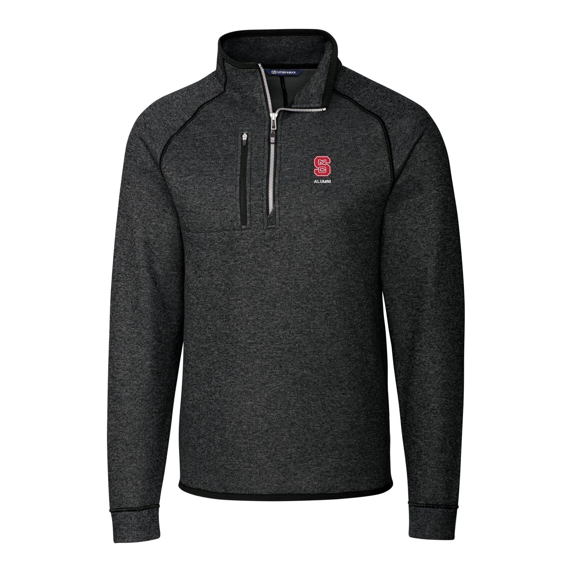 Men's Cutter & Buck Heather Charcoal NC State Wolfpack Alumni Logo Mainsail Sweater-Knit Half-Zip Pullover Jacket - Image 3