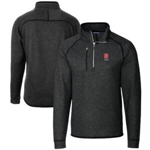 Men's Cutter & Buck  Heather Charcoal NC State Wolfpack Alumni Logo Mainsail Sweater-Knit Half-Zip Pullover Jacket