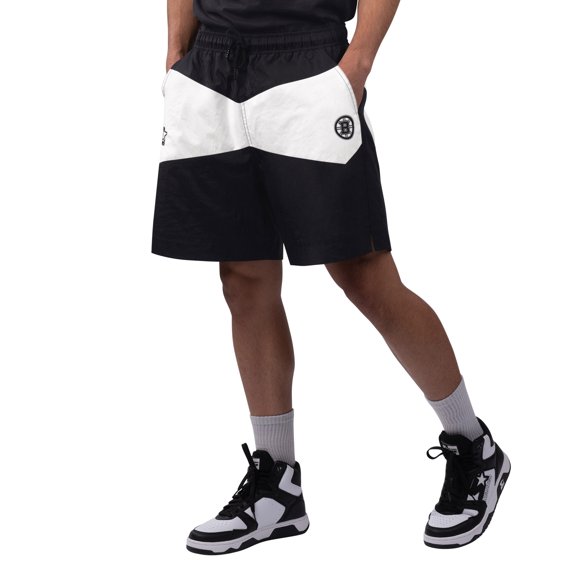 Men's Starter x NHL Black Ice Black/White Boston Bruins Linechange Shorts - Image 2