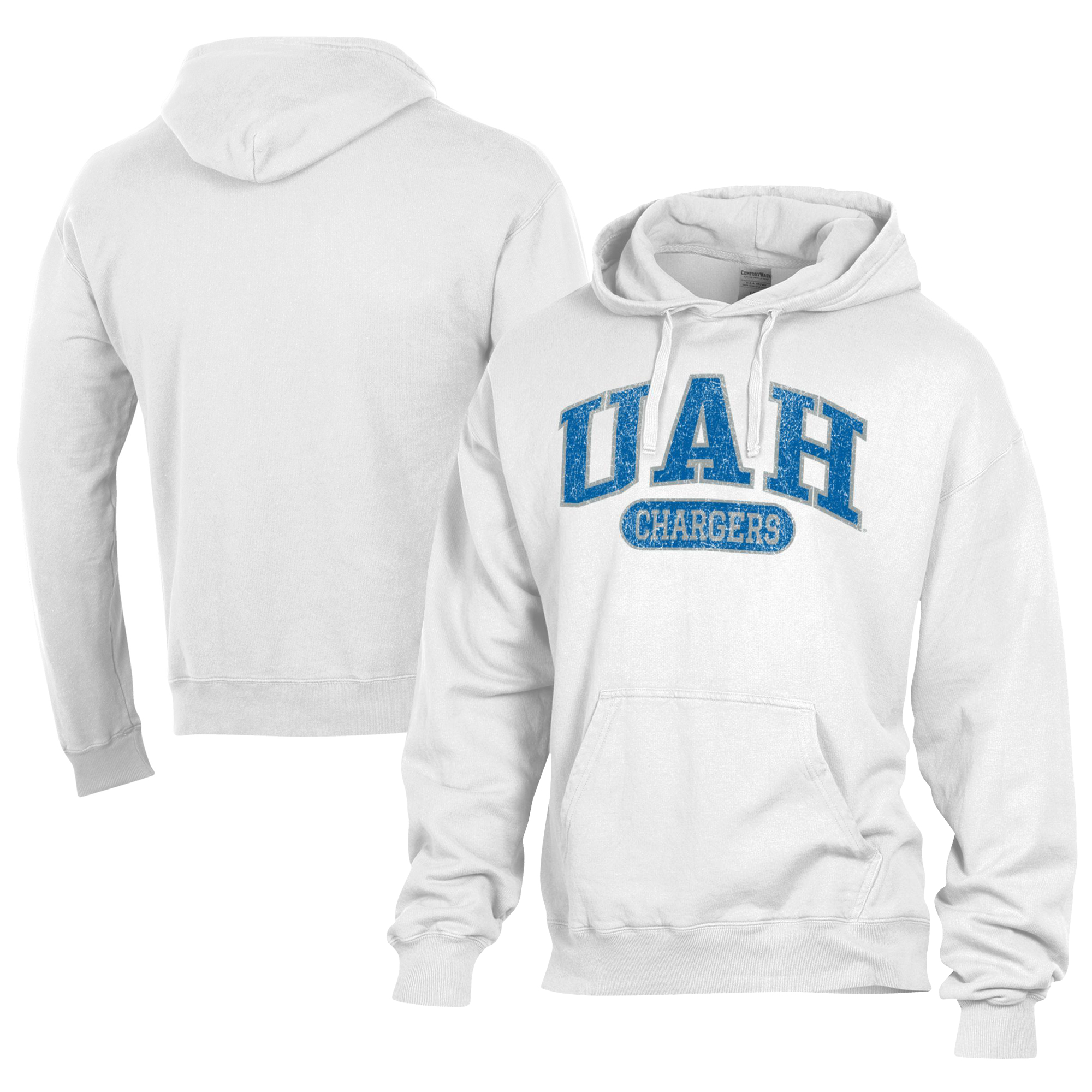 Men's Comfort Wash White UAH Chargers Lightweight Fleece Pullover Hoodie