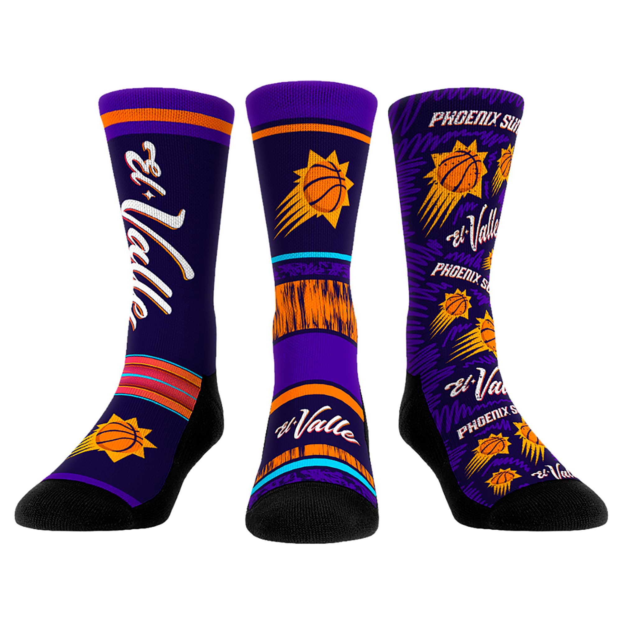 Unisex Rock Em Socks Phoenix Suns 2023/24 City Edition Three-Pack Crew Socks Set