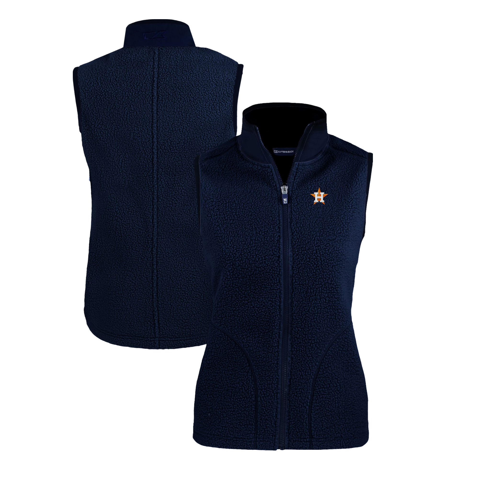 Women's Cutter & Buck Navy Houston Astros Cascade Eco Sherpa Fleece Full-Zip Vest