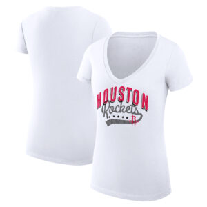 Women's G-III 4Her by Carl Banks White Houston Rockets Filigree Logo V-Neck Fitted T-Shirt
