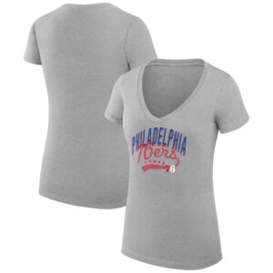 Women's G-III 4Her by Carl Banks Heather Gray Philadelphia 76ers Filigree Logo V-Neck Fitted T-Shirt
