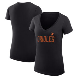 Women's G-III 4Her by Carl Banks  Black Baltimore Orioles Dot Print V-Neck Fitted T-Shirt