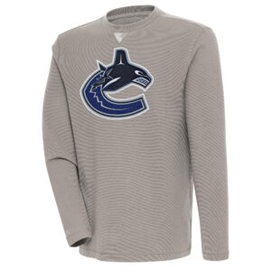 Men's Antigua  Oatmeal Vancouver Canucks Flier Bunker Tri-Blend Pullover Sweatshirt