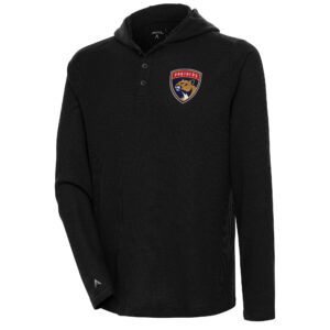 Men's Antigua  Black Florida Panthers Strong Hold Long Sleeve Henley Hoodie T-Shirt