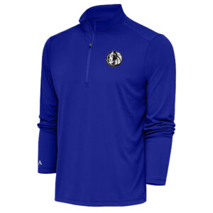 Men's Antigua Blue Dallas Mavericks Metallic Logo Tribute Quarter-Zip Top