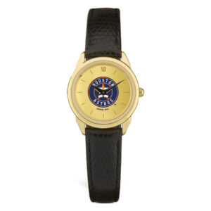 Women's  Black Houston Astros Gold Dial Leather Wristwatch