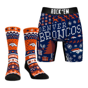 Men's Rock Em Socks Denver Broncos Holiday Tacky Sweater Underwear and Crew Socks Combo Pack