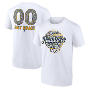 Unisex White Nashville Predators Personalized Name & Number Leopard Print T-Shirt