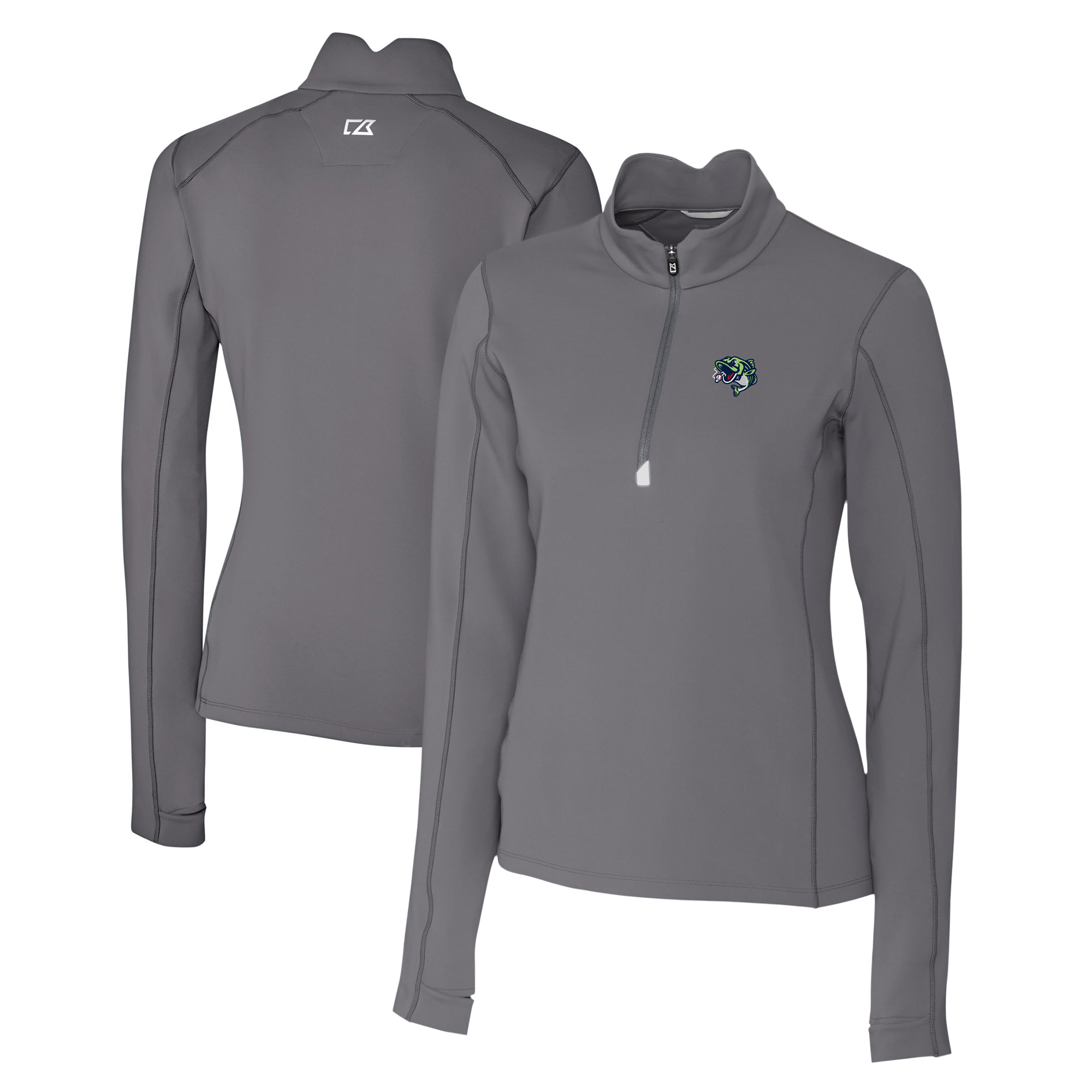 Women's Cutter & Buck Gray Gwinnett Stripers Traverse DryTec Stretch Quarter-Zip Pullover Top - Image 2