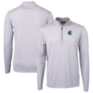 Men's Cutter & Buck Gray/White Charlotte Knights Virtue Eco Pique Micro Stripe Recycled Quarter-Zip Pullover Top