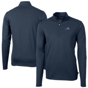 Men's Cutter & Buck Navy West Michigan Whitecaps Virtue Eco Pique Recycled Quarter-Zip Pullover Top