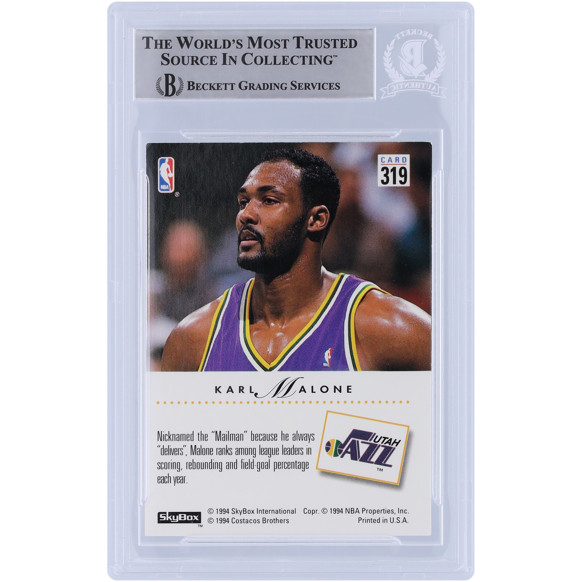 Karl Malone Utah Jazz Autographed 1993-94 Skybox Premium #319 Beckett Fanatics Witnessed Authenticated Card - Image 5