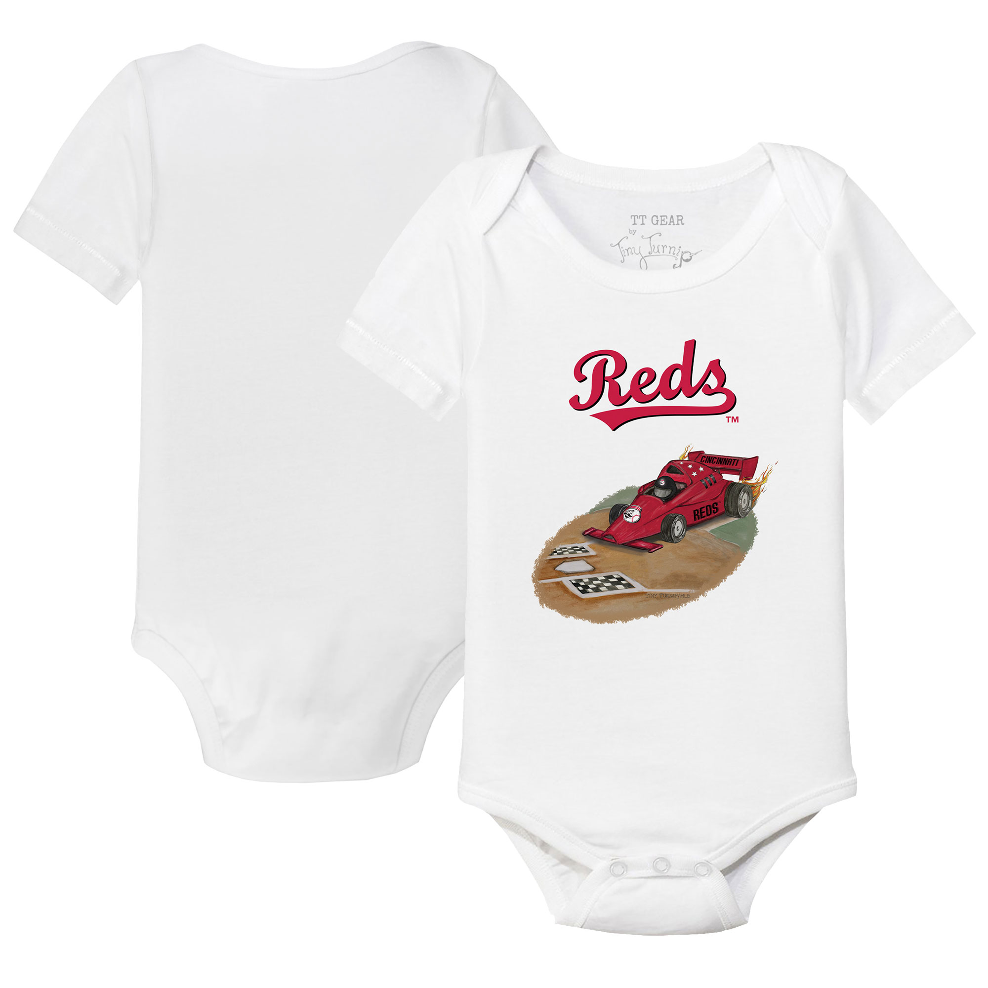 Infant Tiny Turnip White Cincinnati Reds Race Car Bodysuit