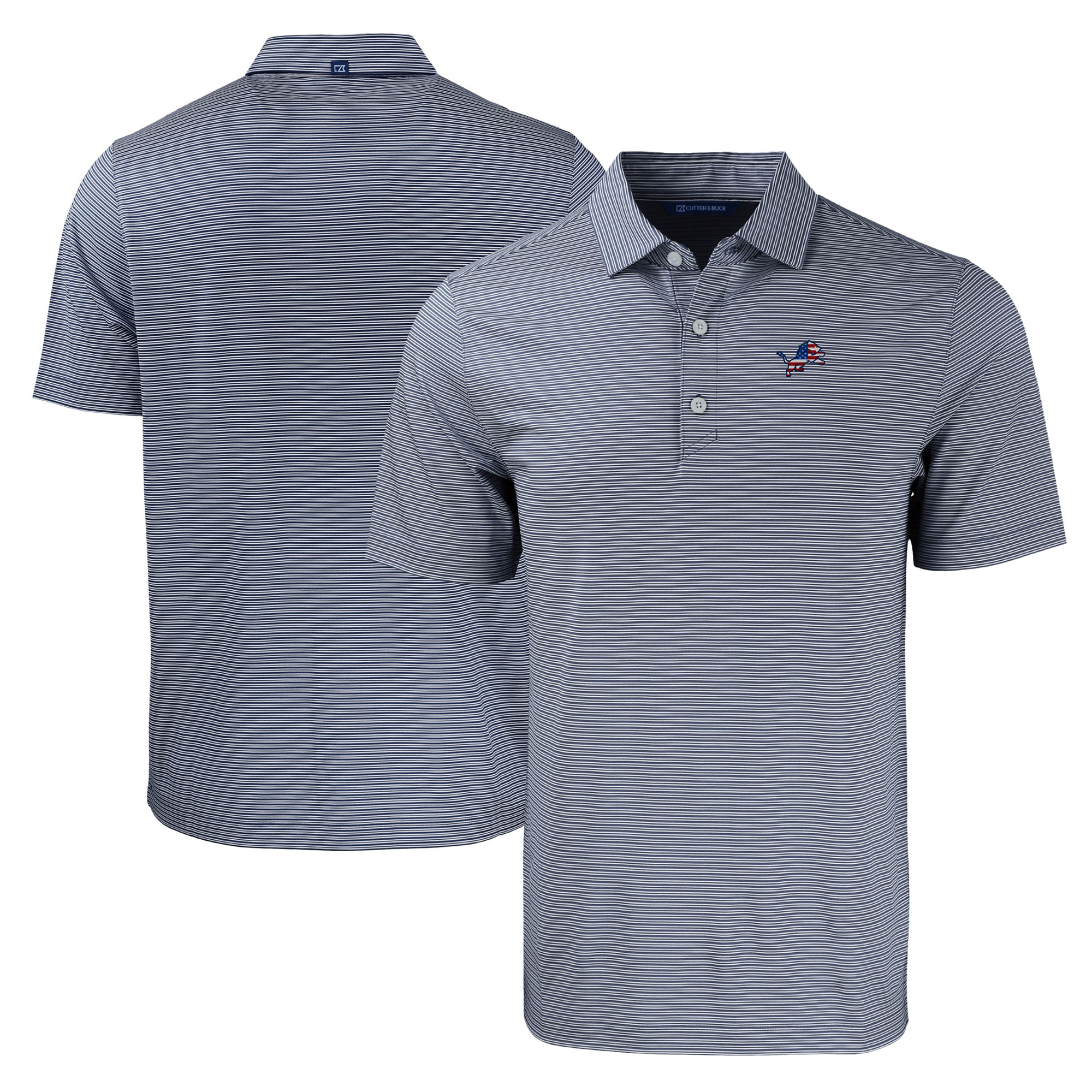 Men's Cutter & Buck Navy Detroit Lions Big & Tall Americana Forge Eco Double Stripe Stretch Recycled Polo - Image 6