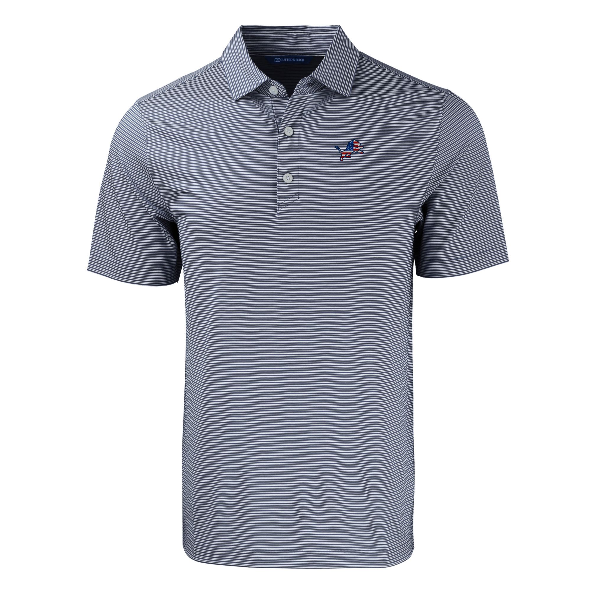 Men's Cutter & Buck Navy Detroit Lions Big & Tall Americana Forge Eco Double Stripe Stretch Recycled Polo - Image 7