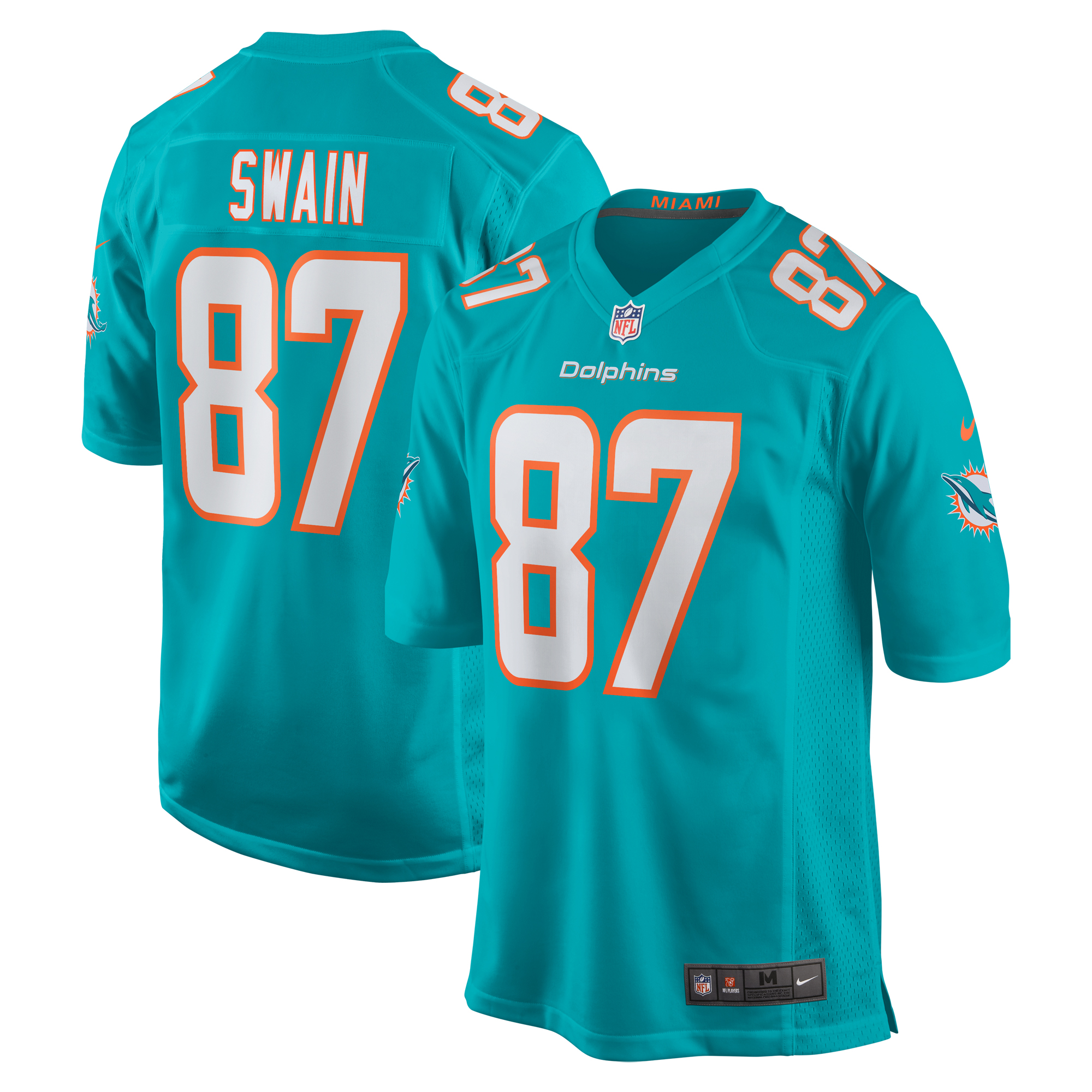 Men's Nike Freddie Swain Aqua Miami Dolphins Game Jersey - Image 2